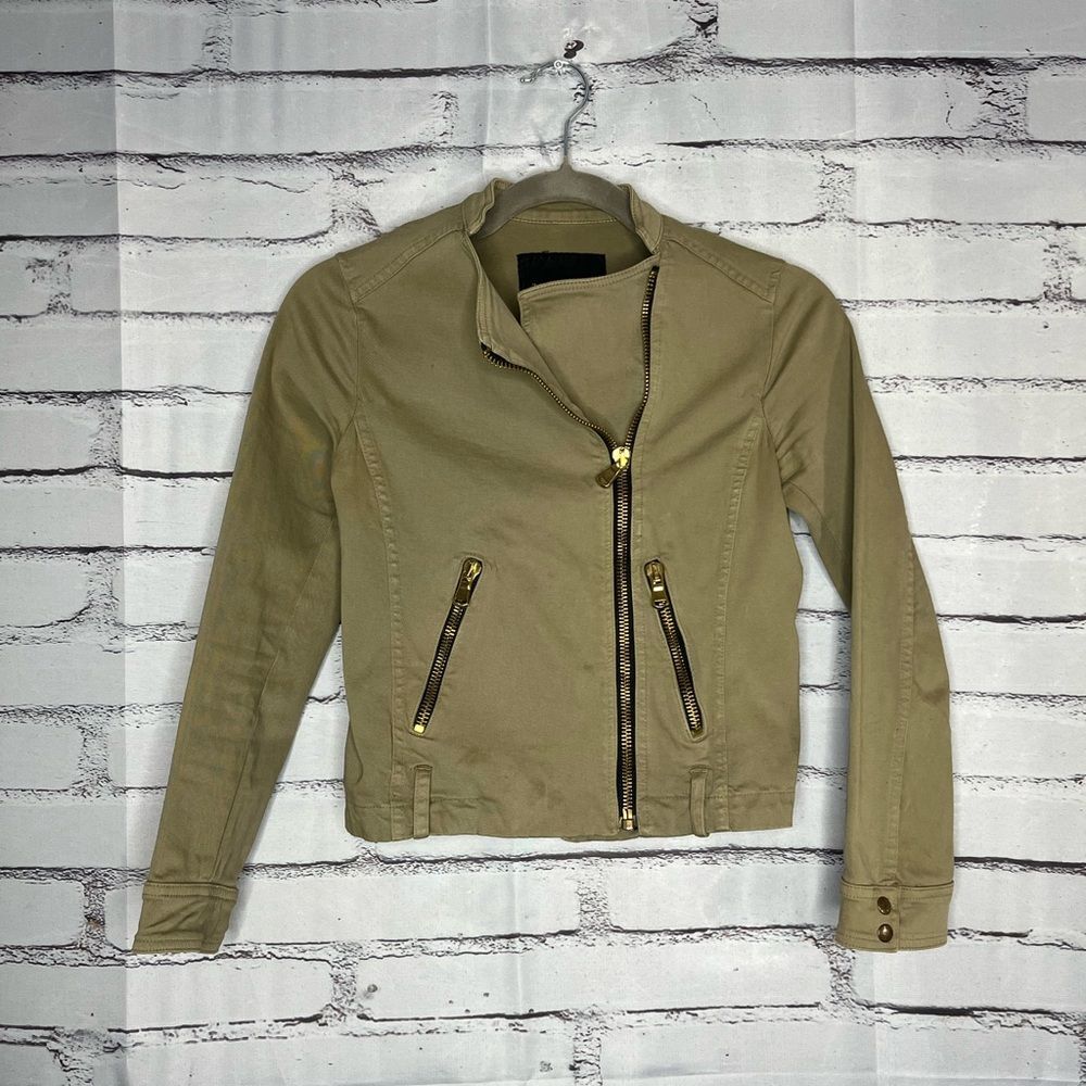 Zara BASIC Tan Cargo Utility Jacket XS Full Zip Asymmetrical Y2K Streetwear
